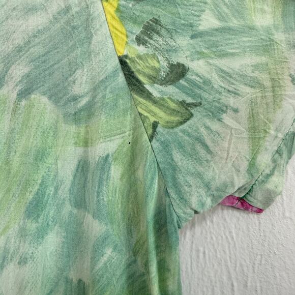 VTG Jams World Womens Mini Dress M Green Colorful Floral Ruffle Hawaiian Beach - Picture 11 of 13